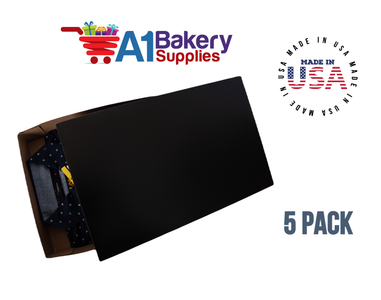 Black Color Apparel Box for Men Shirts Gift Wrap Packaging Boxes, 15 x 9 1/2 x 2" - 5 Pack, Small