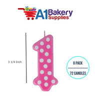 A1BakerySupplies 1st Birthday Polka Dot Candles - Pink Candles 6 pack for Birthday Cake Decorations and Anniversary