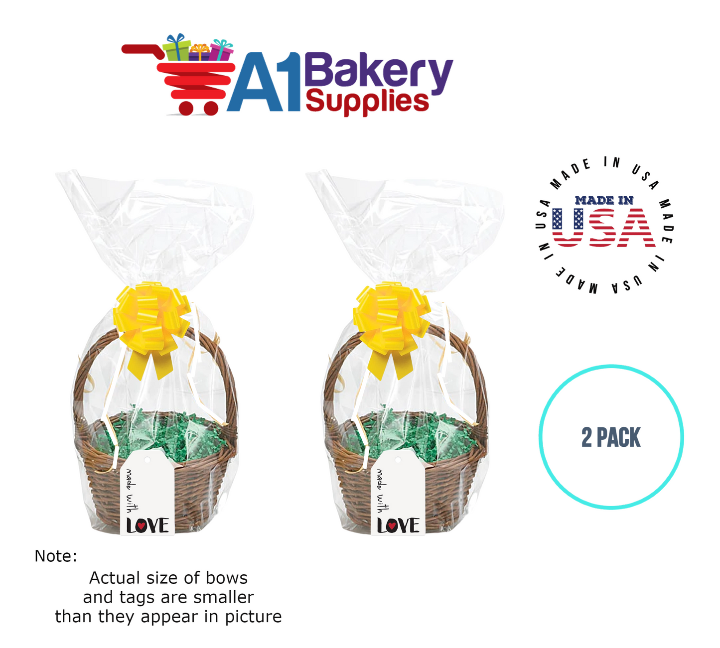 BOPP Sealable Cellophane Bags and Clear Gift Basket Wrap Packaging, 12 in x 24 in, Clear Cello Wrapping for Baby Shower, Wedding Party, or Event Giveaways, 2 Pack