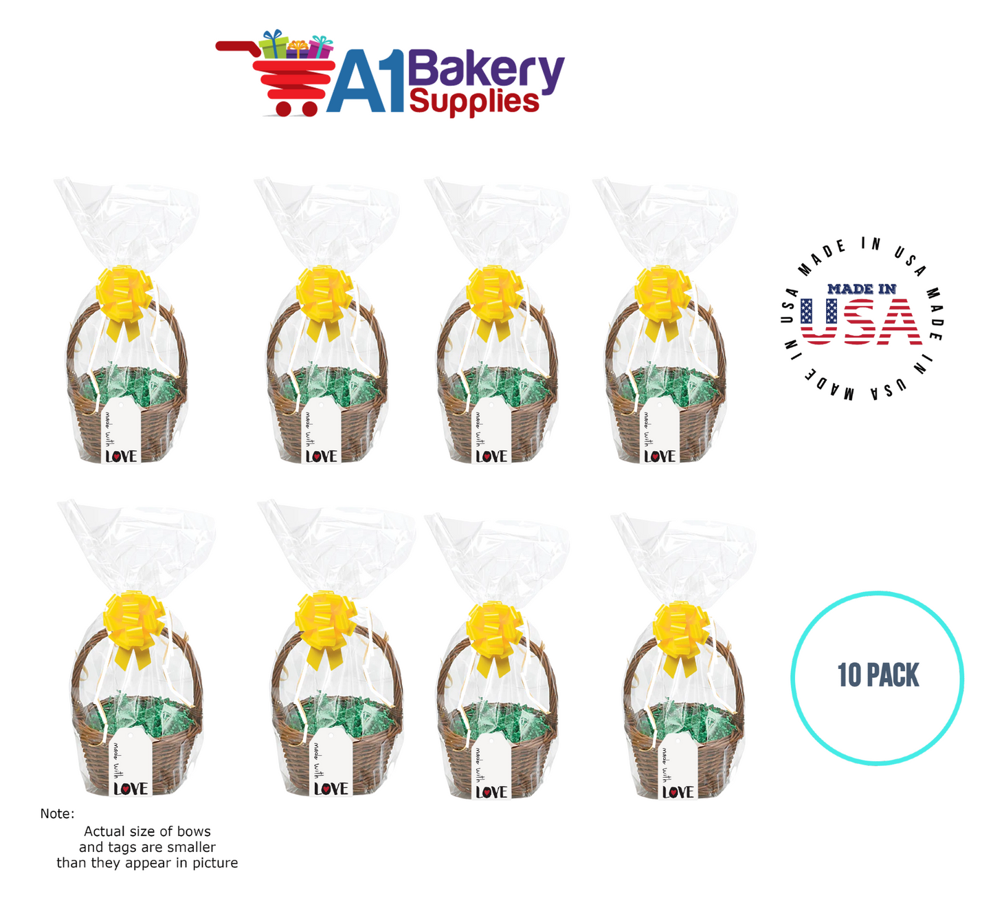 BOPP Sealable Cellophane Bags and Clear Gift Basket Wrap Packaging, 12 in x 24 in, Clear Cello Wrapping for Baby Shower, Wedding Party, or Event Giveaways, 10 Pack