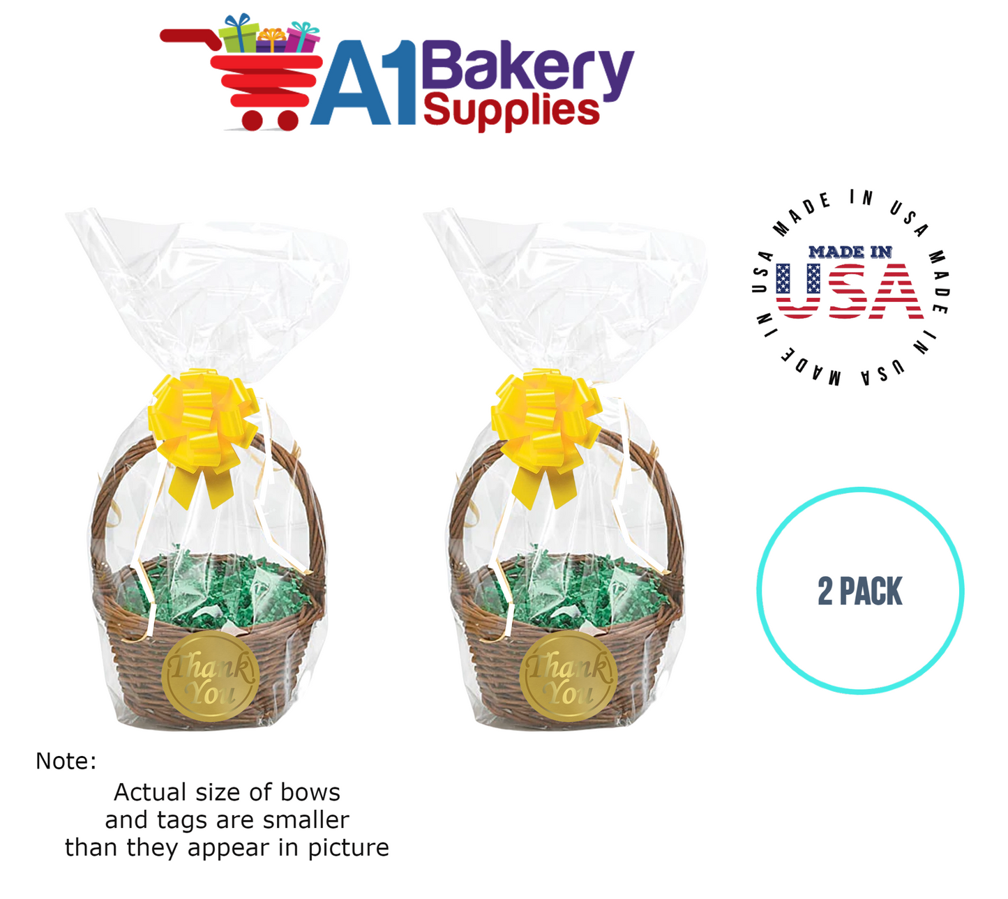 BOPP Sealable Cellophane Bags and Clear Gift Basket Wrap Packaging, 12 in x 24 in, Clear Cello Wrapping for Baby Shower, Wedding Party, or Event Giveaways, 2 Pack