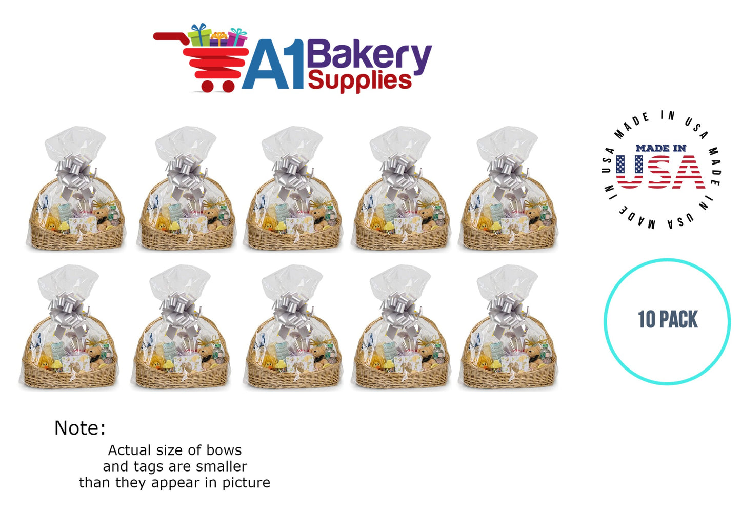 BOPP Sealable Cellophane Bags and Clear Gift Basket Wrap Packaging, 24 in x 30 in, Clear Cello Wrapping for Baby Shower, Wedding Party, or Event Giveaways, 10 Pack