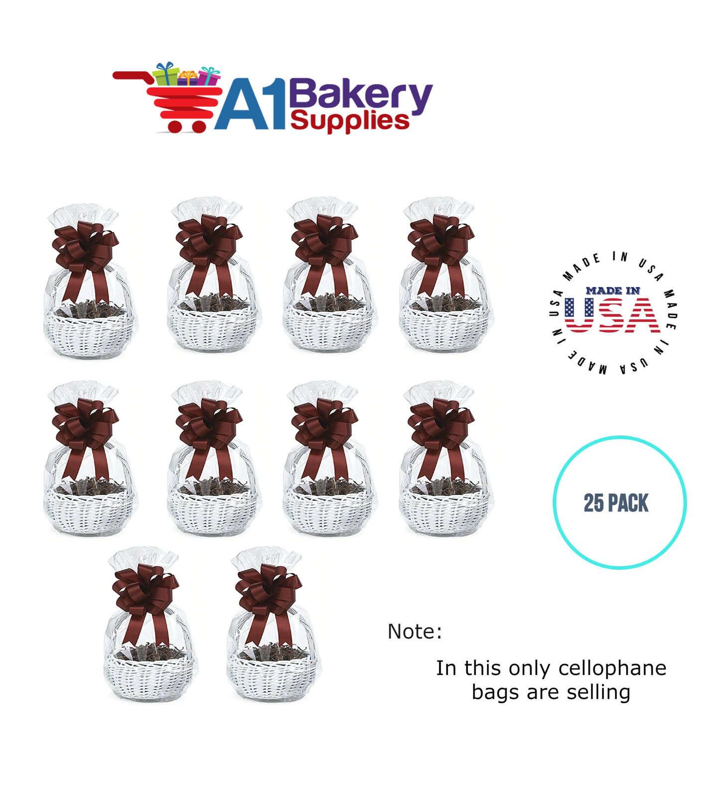 Round Bottom Basket Size 1.2 MIL BOPP Sealable Cellophane Gift Bags Bags for Gift Packing 14 x 24 Inch, 25 Pack