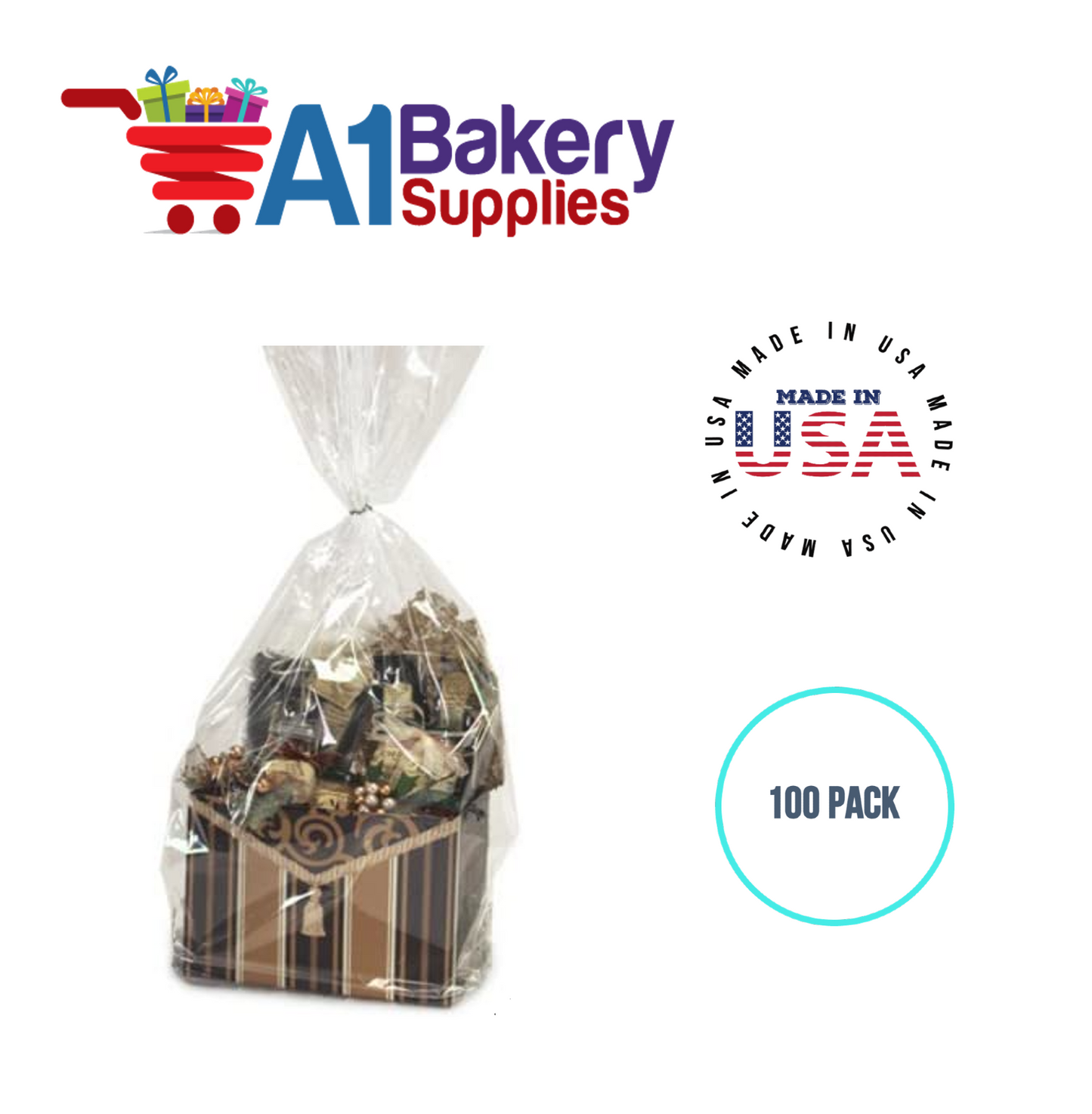 Gusset Basket Size 1.2 MIL BOPP Sealable Cellophane Gift Bags Bags for Gift Packing 4  x 4 x 17 Inch, 100 Pack