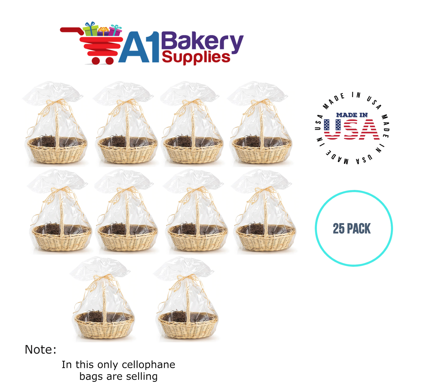 Round Bottom Basket Size 1.2 MIL BOPP Sealable Cellophane Gift Bags Bags for Gift Packing 27 x 35 Inch, 25 Pack