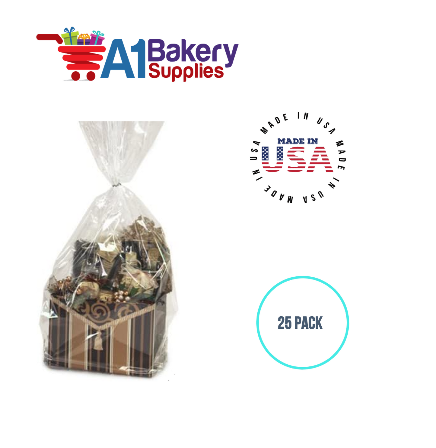 Gusset Basket Size 1.2 MIL BOPP Sealable Cellophane Gift Bags Bags for Gift Packing 4  x 2.5 x 17 Inch, 25 Pack