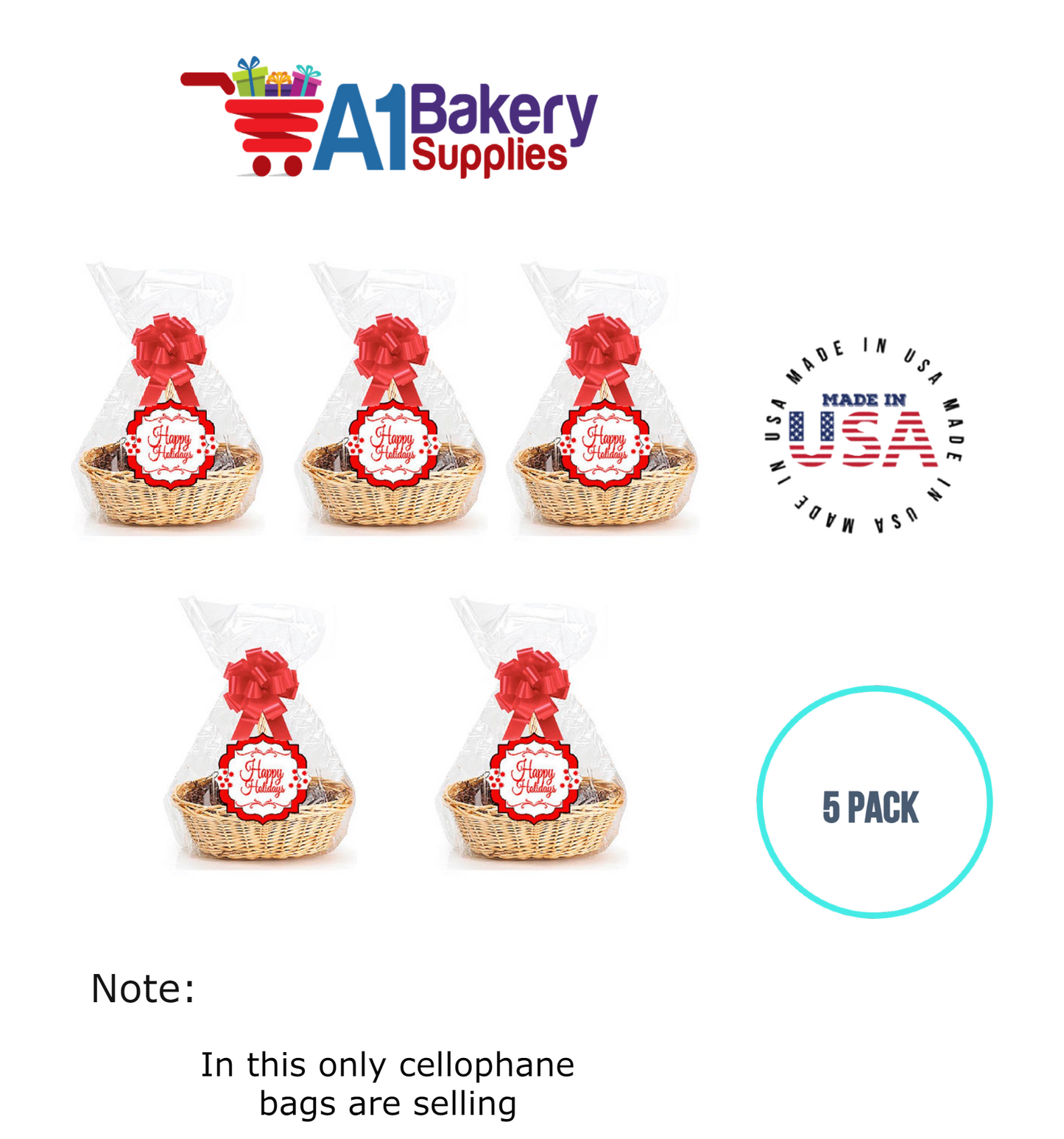 Round Bottom Basket Size 1.2 MIL BOPP Sealable Cellophane Gift Bags Bags for Gift Packing 20 x 36 Inch, 5 Pack