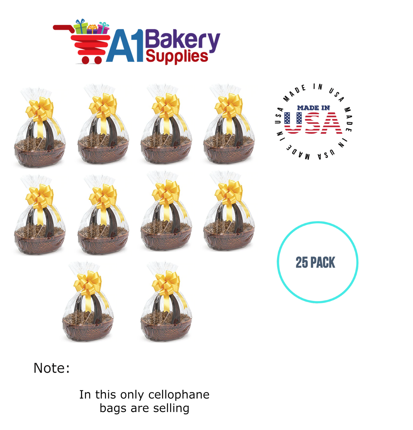 Round Bottom Basket Size 1.2 MIL BOPP Sealable Cellophane Gift Bags Bags for Gift Packing 18 x 24 Inch, 25 Pack