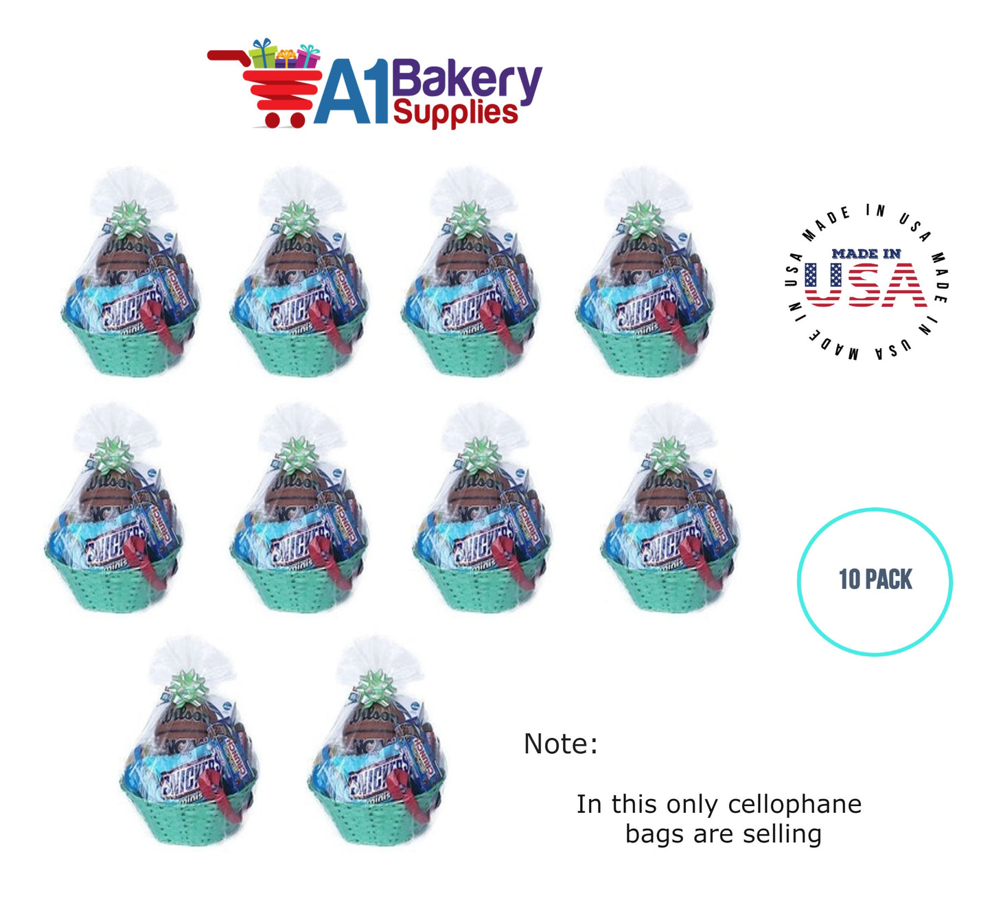 Round Bottom Basket Size 1.2 MIL BOPP Sealable Cellophane Gift Bags Bags for Gift Packing 14 x 24 Inch, 10 Pack