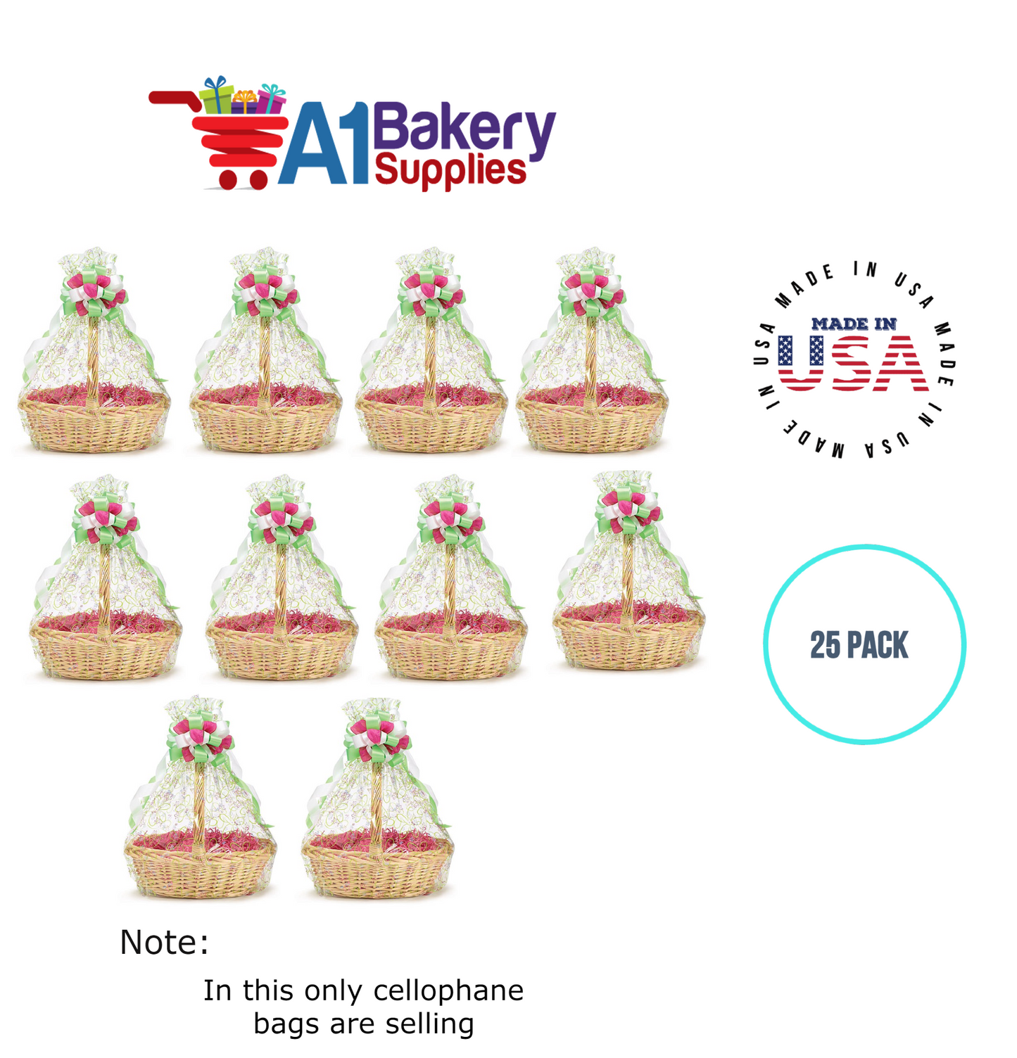 Round Bottom Basket Size 1.2 MIL BOPP Sealable Cellophane Gift Bags Bags for Gift Packing 27 x 35 Inch, 25 Pack