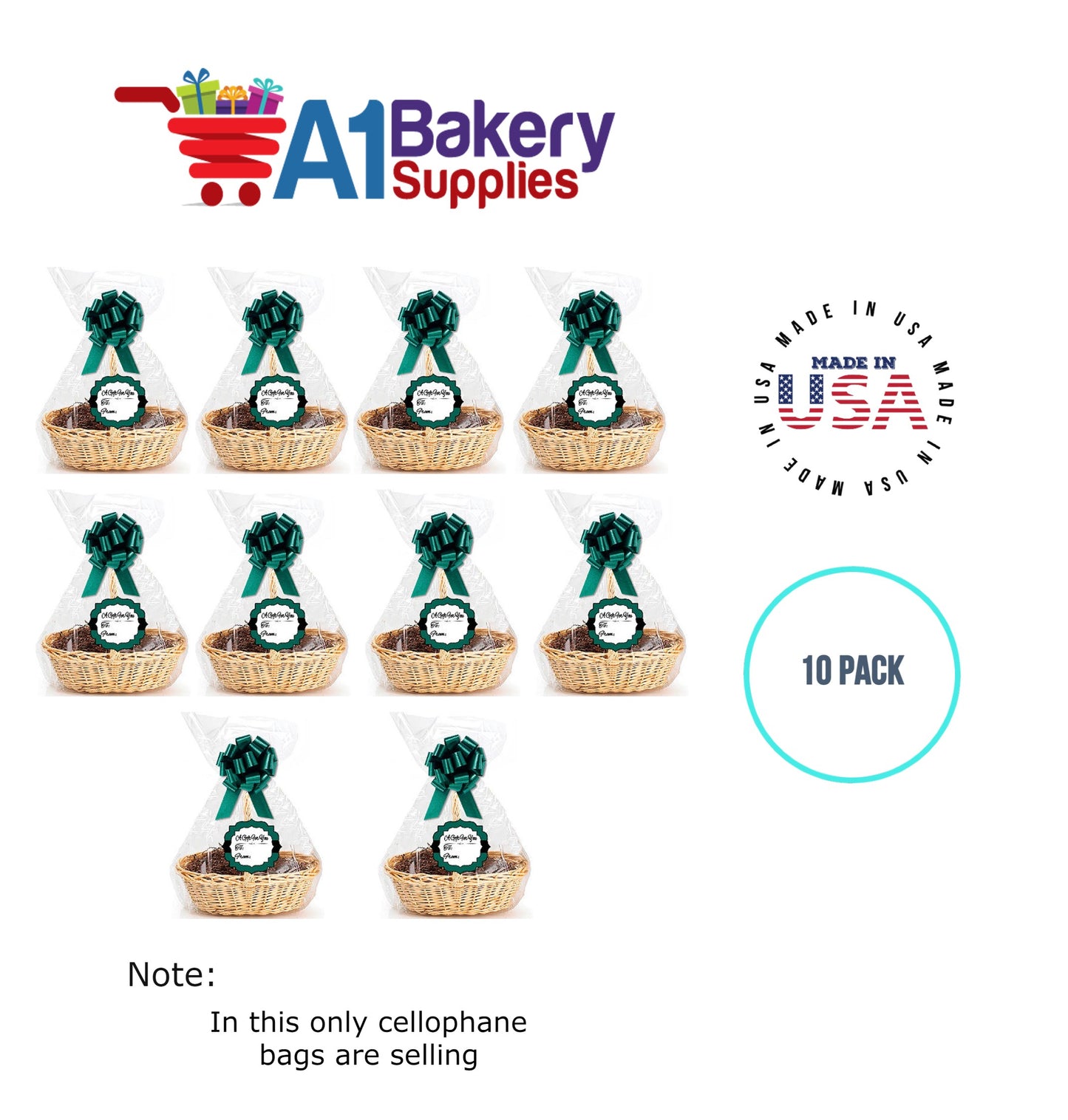 Round Bottom Basket Size 1.2 MIL BOPP Sealable Cellophane Gift Bags Bags for Gift Packing 27 x 35 Inch, 10 Pack