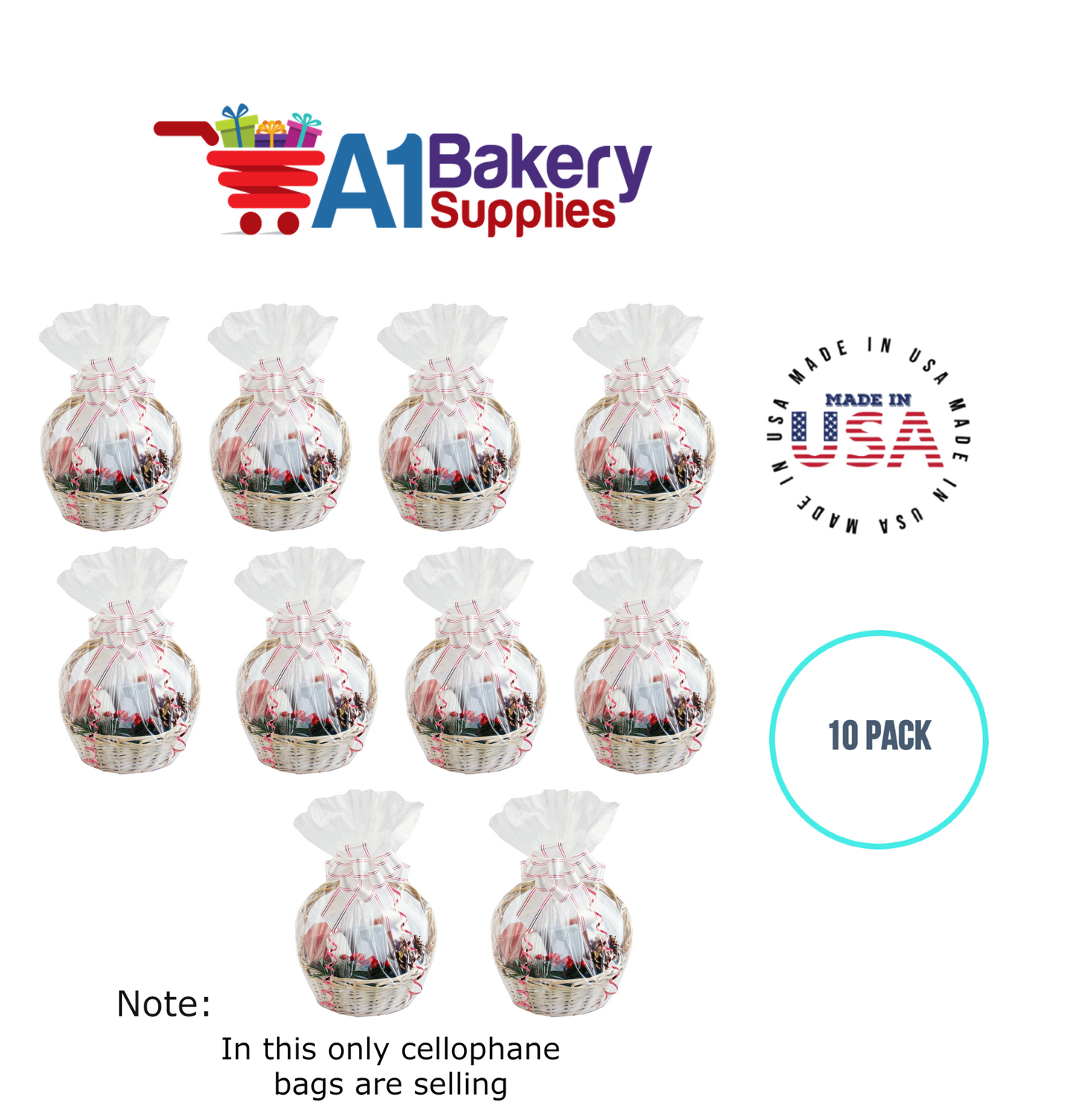 Round Bottom Basket Size 1.2 MIL BOPP Sealable Cellophane Gift Bags Bags for Gift Packing 18 x 24 Inch, 10 Pack