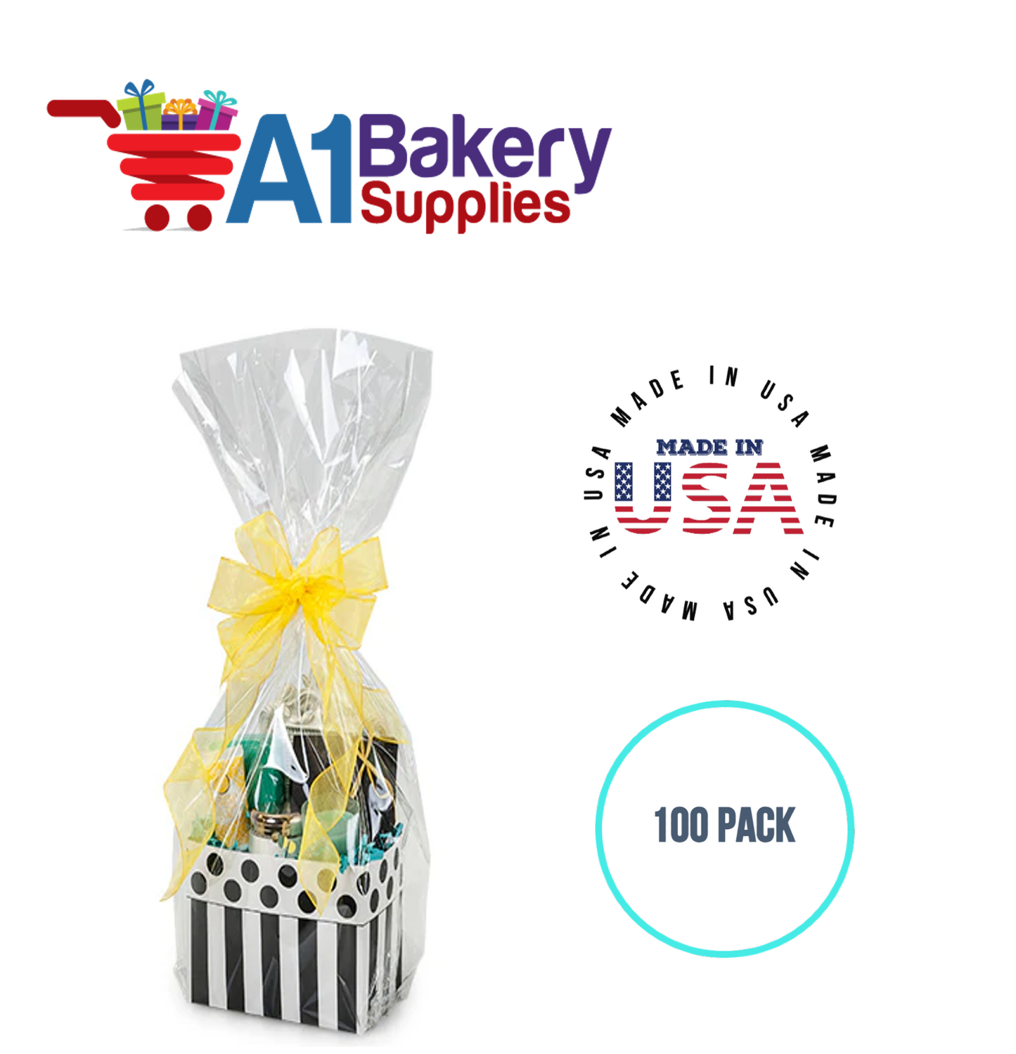 Gusset Basket Size 1.2 MIL BOPP Sealable Cellophane Gift Bags Bags for Gift Packing 4  x 2.5 x 9 Inch, 100 Pack