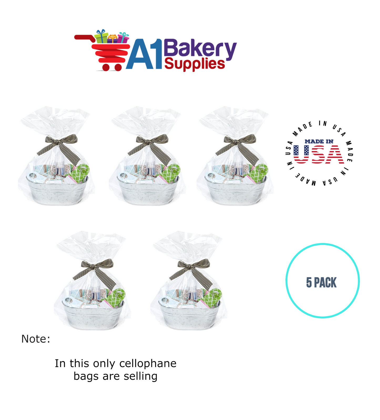 Round Bottom Basket Size 1.2 MIL BOPP Sealable Cellophane Gift Bags Bags for Gift Packing 14 x 24 Inch, 5 Pack