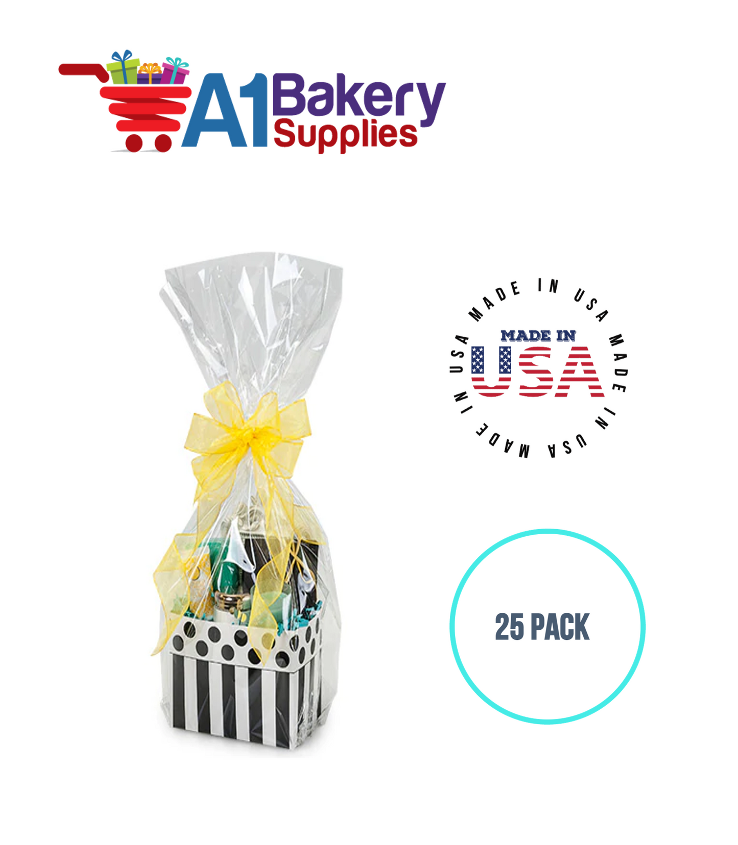 Gusset Basket Size 1.2 MIL BOPP Sealable Cellophane Gift Bags Bags for Gift Packing 8 x 4 x 8 Inch, 25 Pack