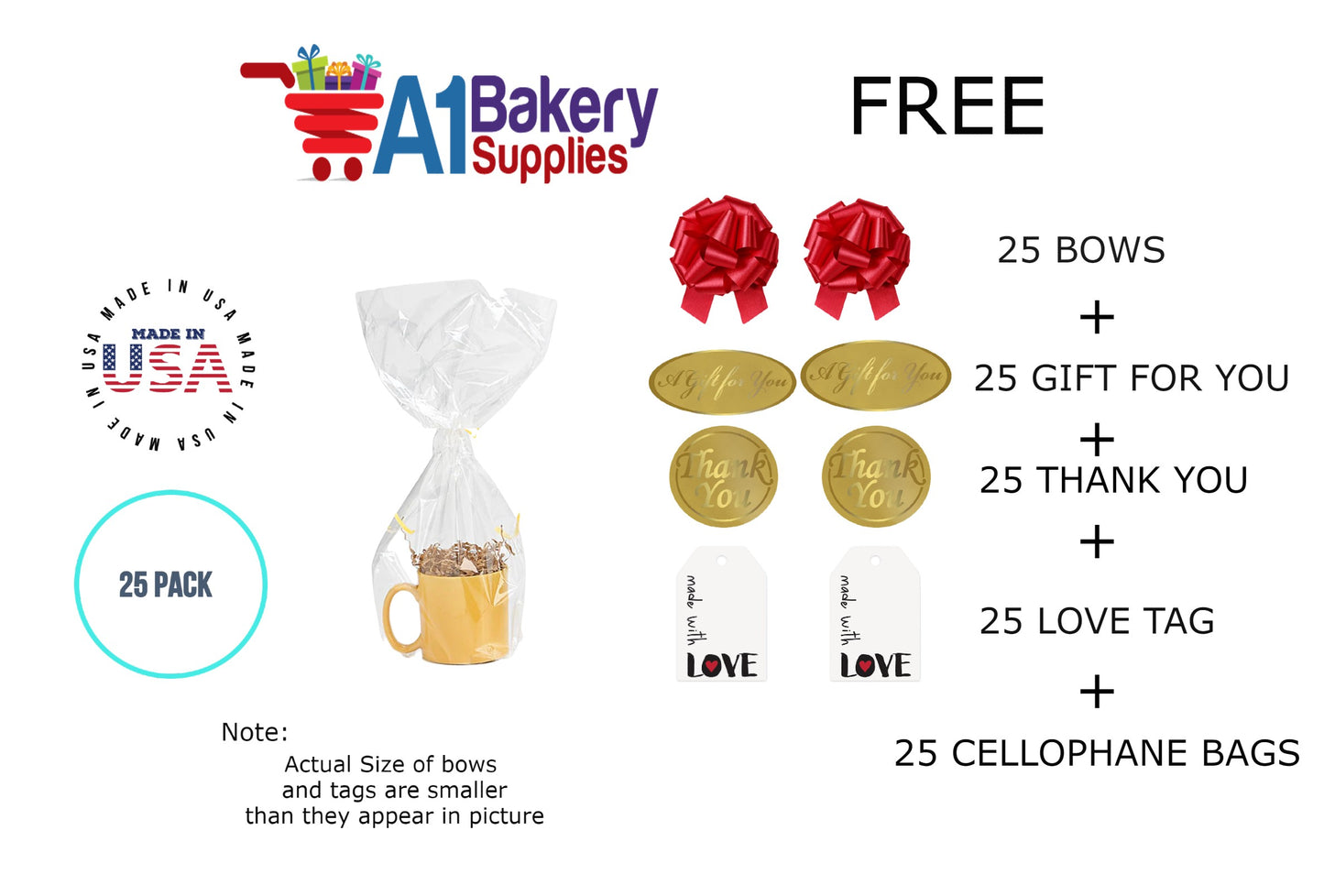 BOPP Sealable Cellophane Bags and Clear Gift Basket Wrap Packaging, 9 in x 20 in, Clear Cello Wrapping for Baby Shower, Wedding Party, or Event Giveaways, 25 Pack