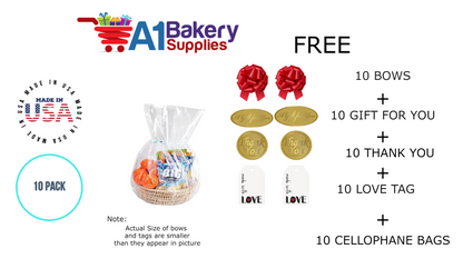 BOPP Sealable Cellophane Bags and Clear Gift Basket Wrap Packaging, 18 in x 30 in, Clear Cello Wrapping for Baby Shower, Wedding Party, or Event Giveaways, 10 Pack
