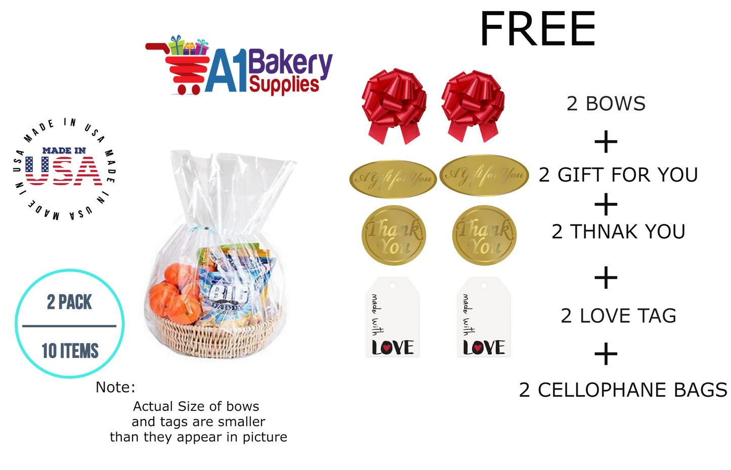 BOPP Sealable Cellophane Bags and Clear Gift Basket Wrap Packaging, 18 in x 30 in, Clear Cello Wrapping for Baby Shower, Wedding Party, or Event Giveaways, 2 Pack