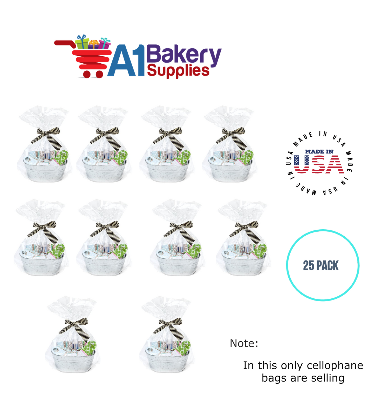 Round Bottom Basket Size 1.2 MIL BOPP Sealable Cellophane Gift Bags Bags for Gift Packing 14 x 24 Inch, 25 Pack