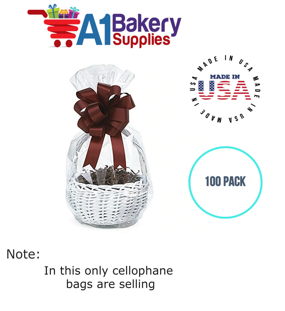Round Bottom Basket Size 1.2 MIL BOPP Sealable Cellophane Gift Bags Bags for Gift Packing 14 x 24 Inch, 100 Pack