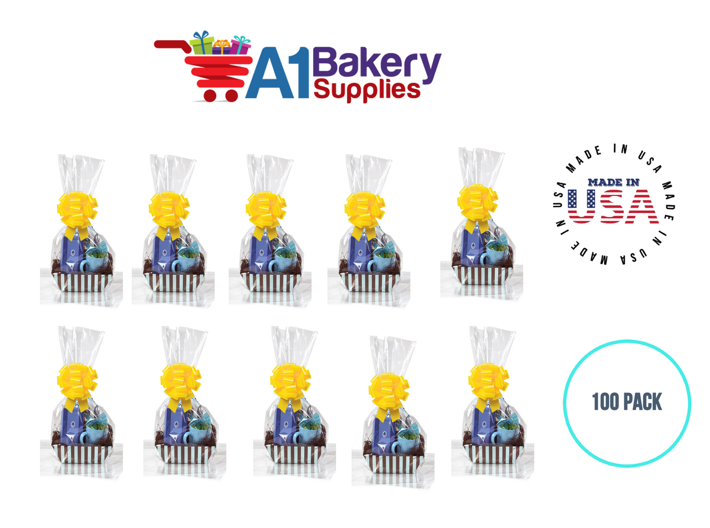 BOPP Sealable Cellophane Bags and Clear Gift Basket Wrap Packaging, 16 in x 24 in, Clear Cello Wrapping for Baby Shower, Wedding Party, or Event Giveaways, 100 Pack