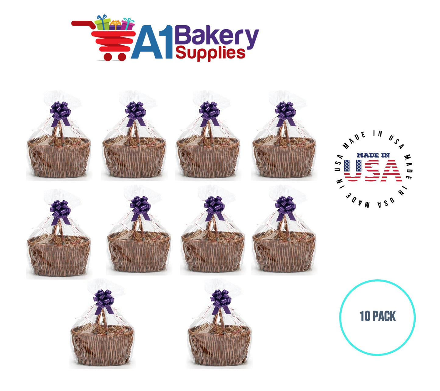 BOPP Sealable Cellophane Bags and Clear Gift Basket Wrap Packaging, 30 in x 40 in, Clear Cello Wrapping for Baby Shower, Wedding Party, or Event Giveaways, 10 Pack