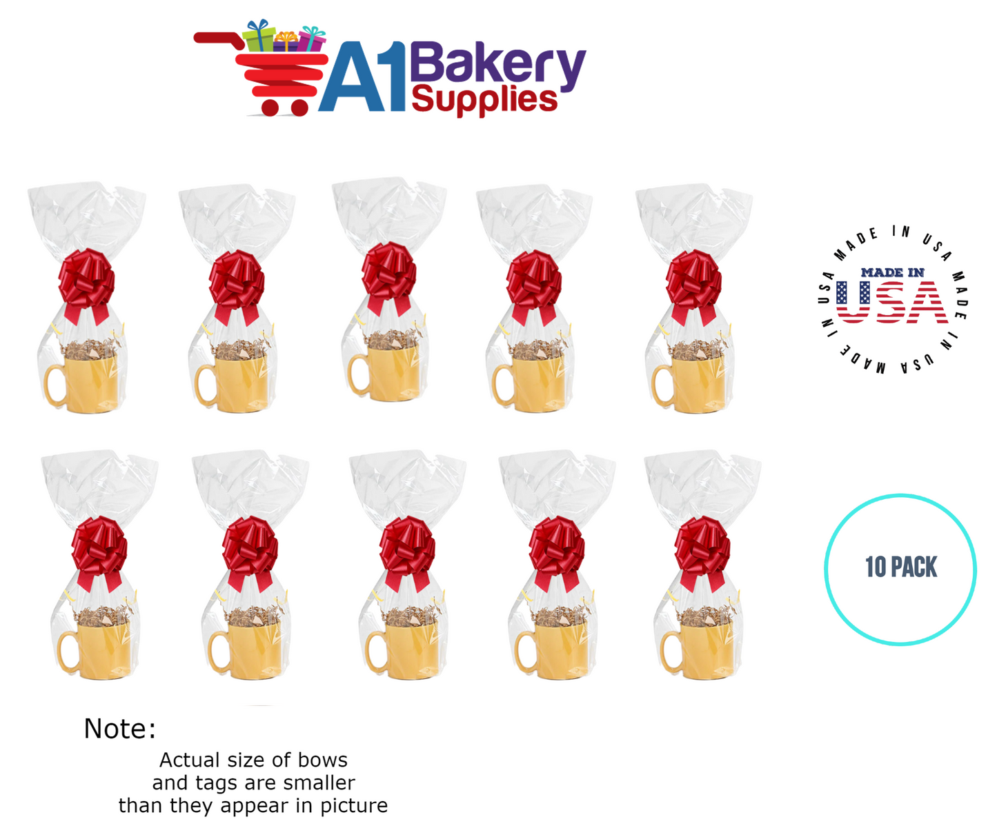 BOPP Sealable Cellophane Bags and Clear Gift Basket Wrap Packaging, 9 in x 20 in, Clear Cello Wrapping for Baby Shower, Wedding Party, or Event Giveaways, 10 Pack