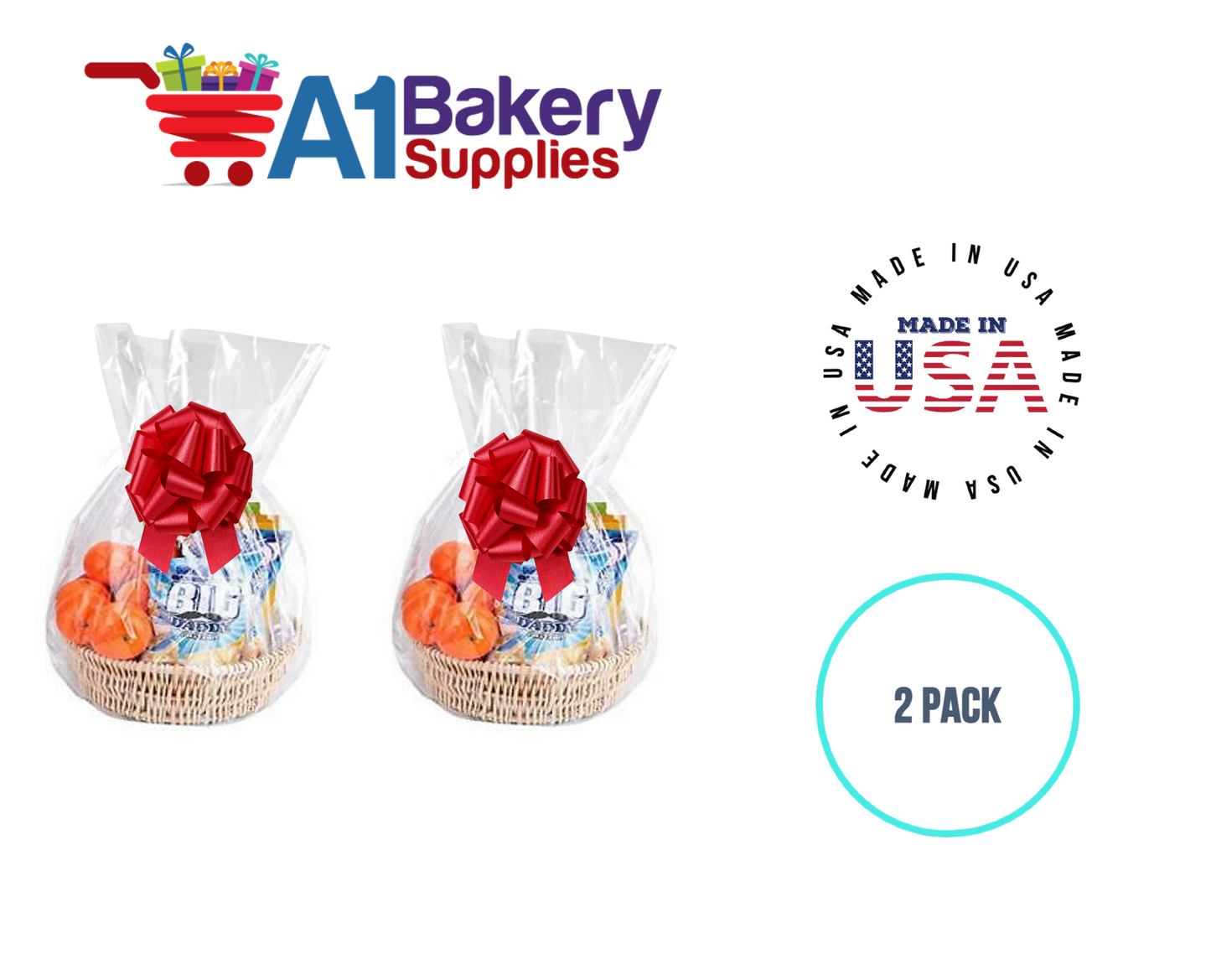 BOPP Sealable Cellophane Bags and Clear Gift Basket Wrap Packaging, 18 in x 30 in, Clear Cello Wrapping for Baby Shower, Wedding Party, or Event Giveaways, 2 Pack