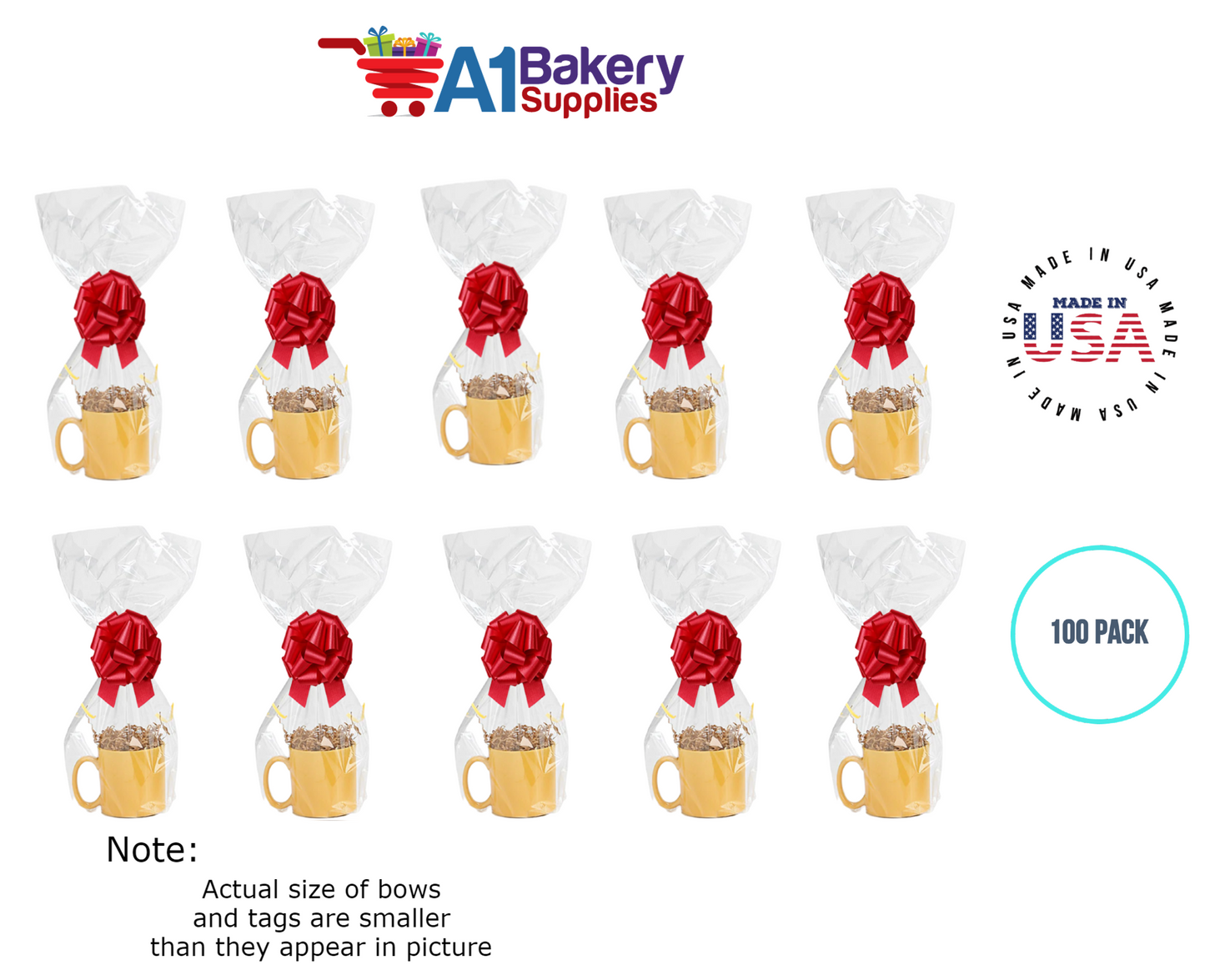 BOPP Sealable Cellophane Bags and Clear Gift Basket Wrap Packaging, 9 in x 20 in, Clear Cello Wrapping for Baby Shower, Wedding Party, or Event Giveaways, 100 Pack