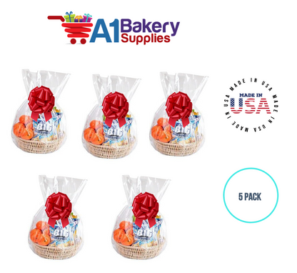 BOPP Sealable Cellophane Bags and Clear Gift Basket Wrap Packaging, 18 in x 30 in, Clear Cello Wrapping for Baby Shower, Wedding Party, or Event Giveaways, 5 Pack