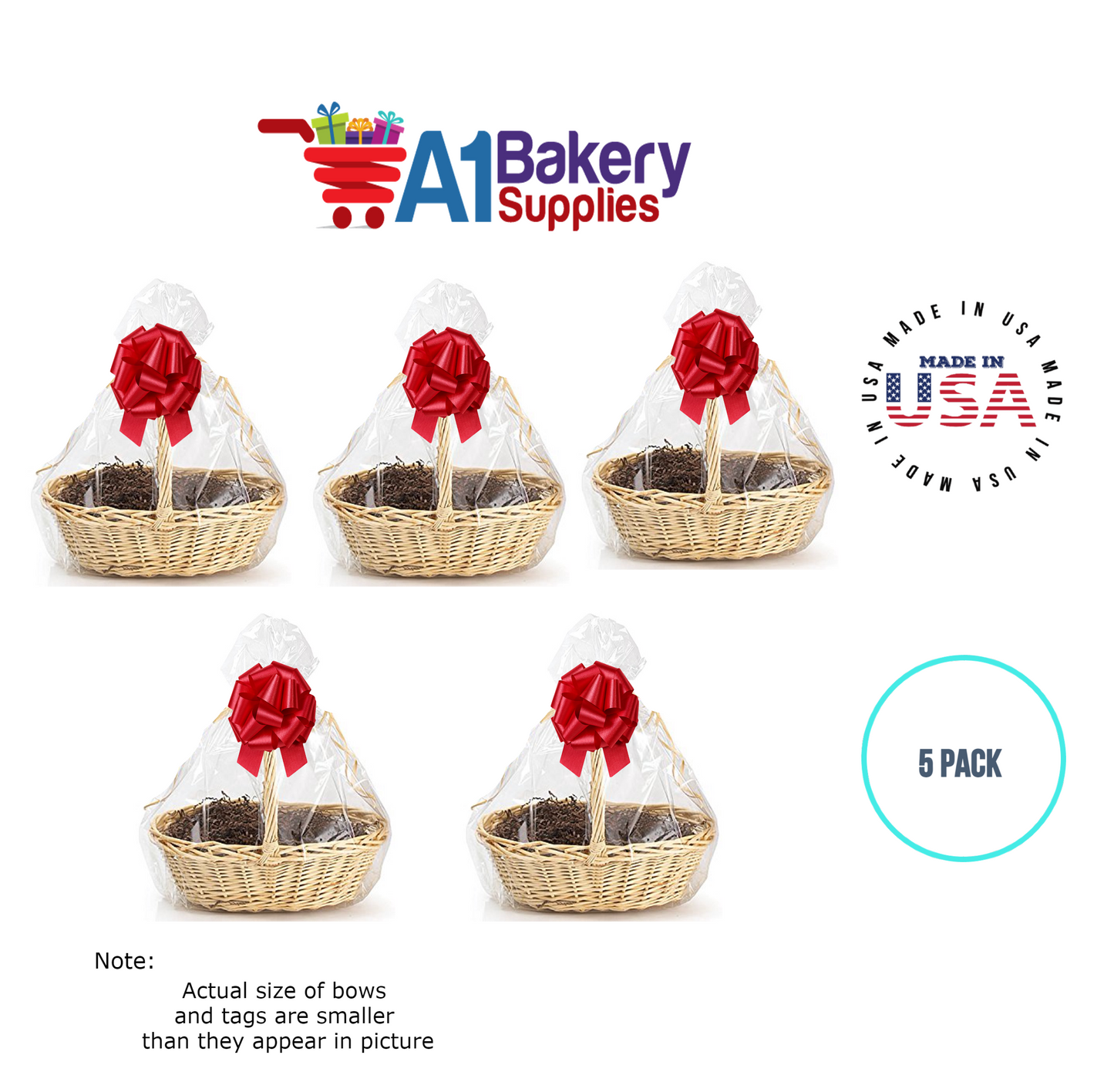 BOPP Sealable Cellophane Bags and Clear Gift Basket Wrap Packaging, 27 in x 35 in, Clear Cello Wrapping for Baby Shower, Wedding Party, or Event Giveaways, 5 Pack