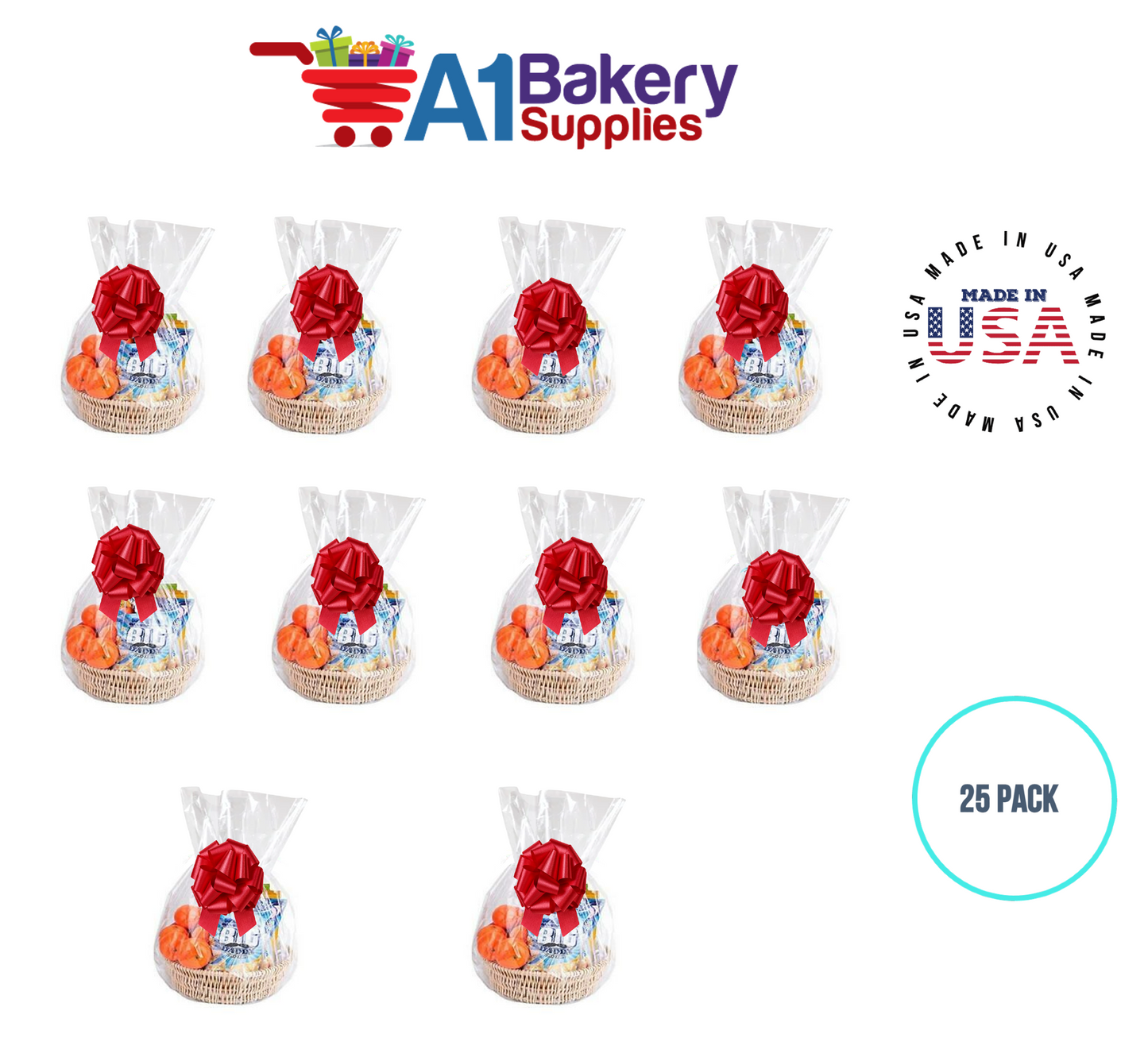 BOPP Sealable Cellophane Bags and Clear Gift Basket Wrap Packaging, 18 in x 30 in, Clear Cello Wrapping for Baby Shower, Wedding Party, or Event Giveaways, 25 Pack