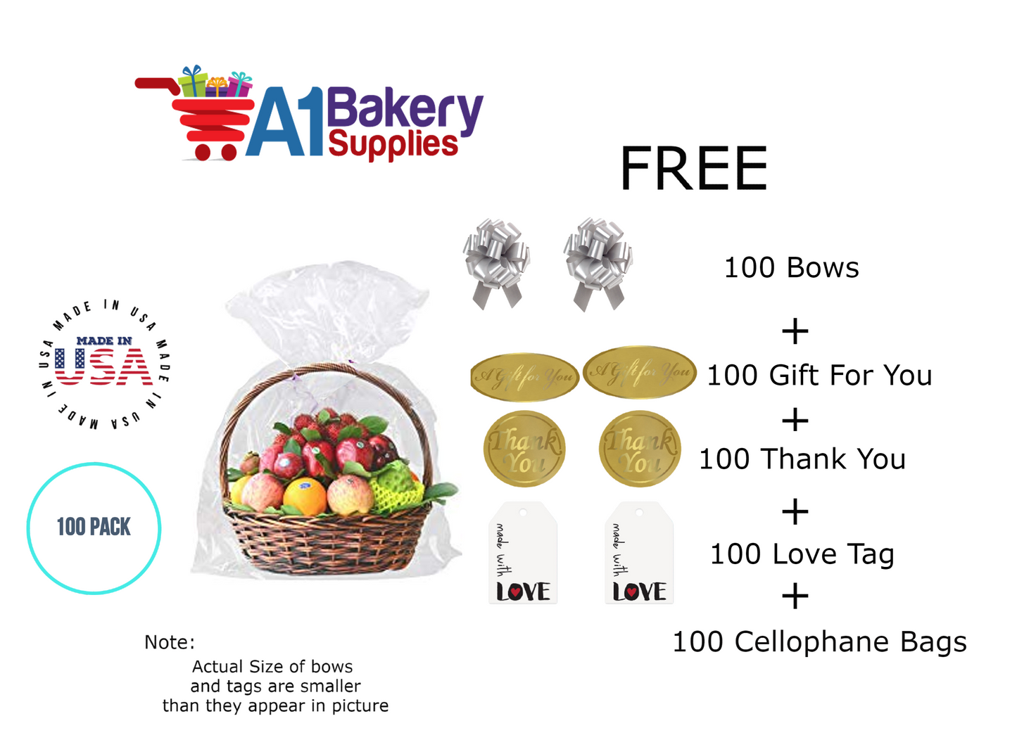 BOPP Sealable Cellophane Bags and Clear Gift Basket Wrap Packaging, 20 in x 30 in, Clear Cello Wrapping for Baby Shower, Wedding Party, or Event Giveaways, 100 Pack