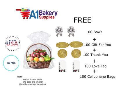BOPP Sealable Cellophane Bags and Clear Gift Basket Wrap Packaging, 20 in x 30 in, Clear Cello Wrapping for Baby Shower, Wedding Party, or Event Giveaways, 100 Pack