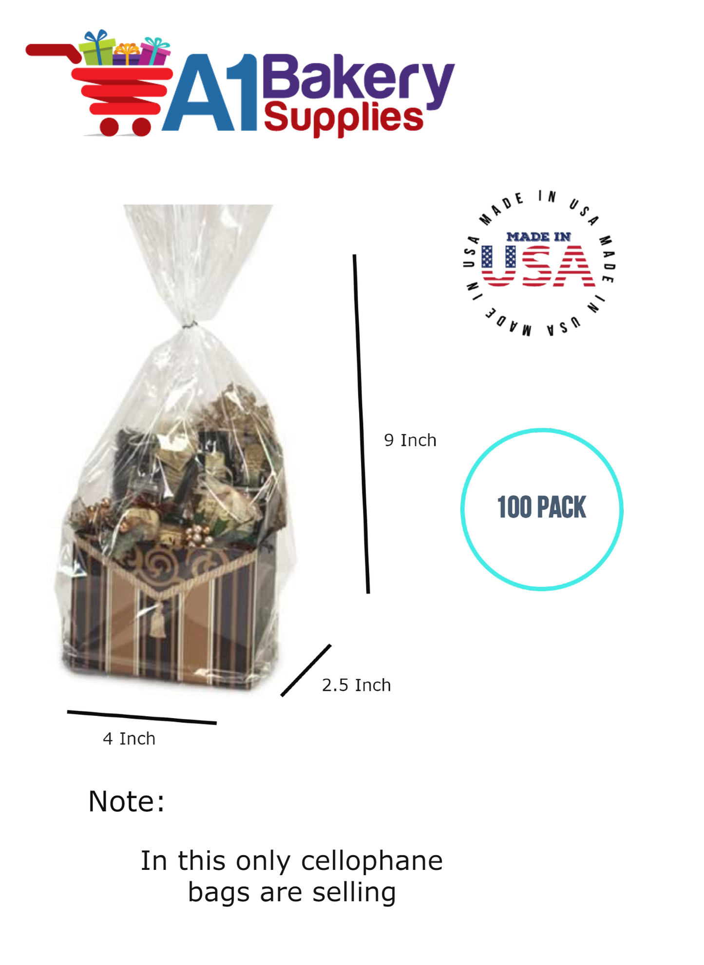 Gusset Basket Size 1.2 MIL BOPP Sealable Cellophane Gift Bags Bags for Gift Packing 4  x 2.5 x 9 Inch, 100 Pack