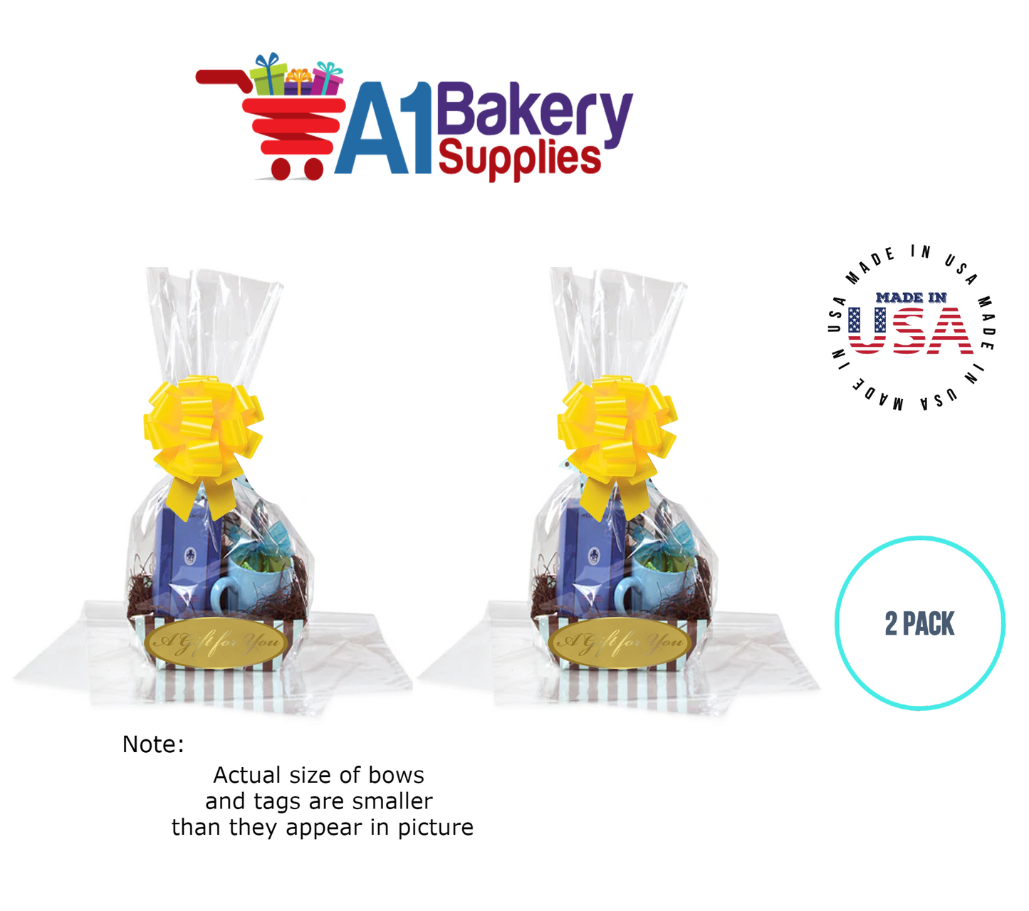 BOPP Sealable Cellophane Bags and Clear Gift Basket Wrap Packaging, 16 in x 24 in, Clear Cello Wrapping for Baby Shower, Wedding Party, or Event Giveaways, 2 Pack