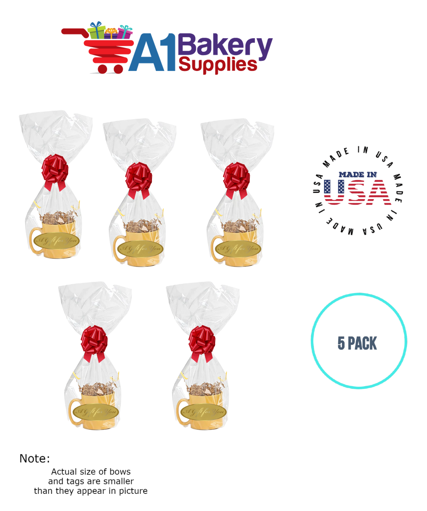 BOPP Sealable Cellophane Bags and Clear Gift Basket Wrap Packaging, 9 in x 20 in, Clear Cello Wrapping for Baby Shower, Wedding Party, or Event Giveaways, 5 Pack