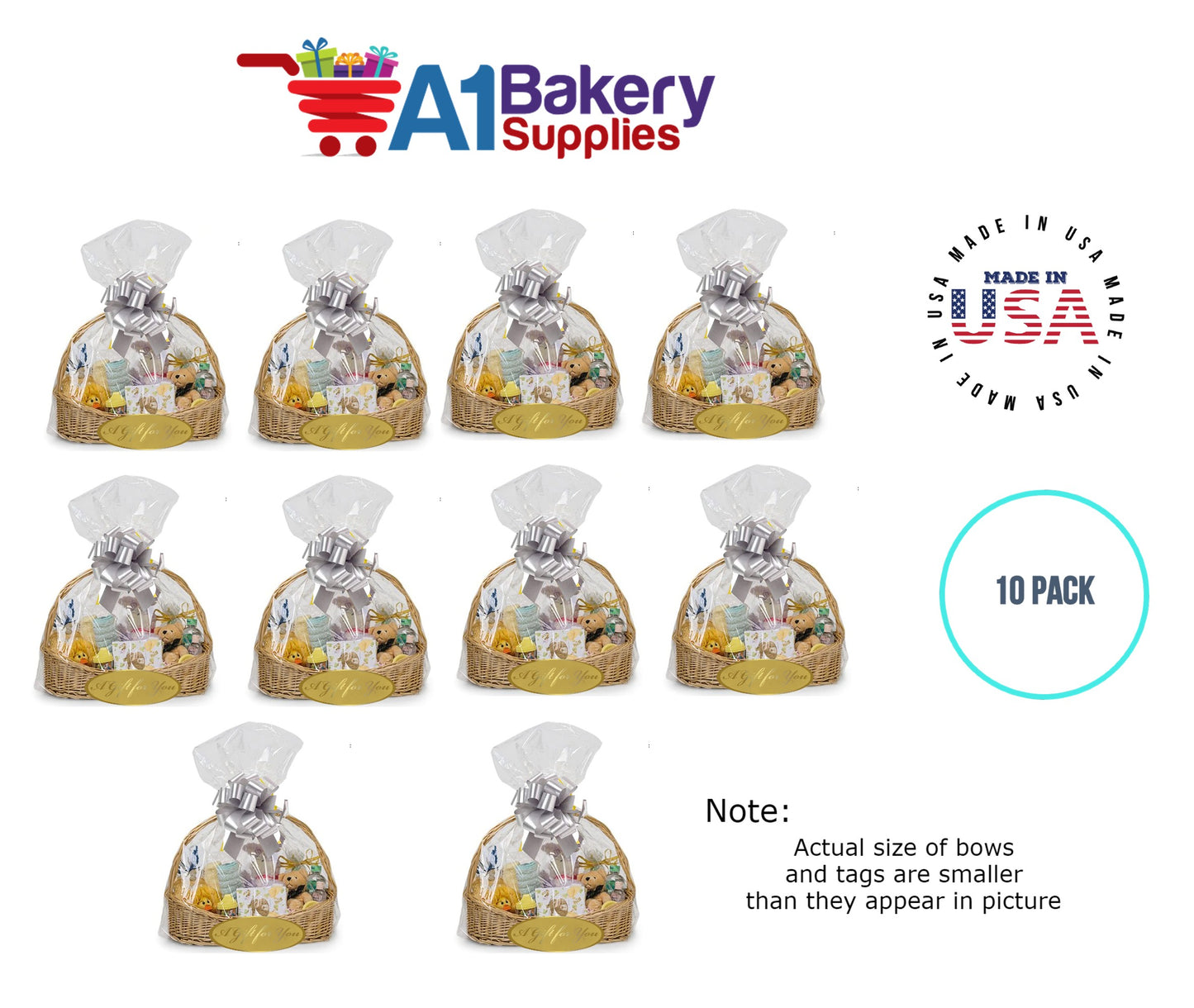 BOPP Sealable Cellophane Bags and Clear Gift Basket Wrap Packaging, 24 in x 30 in, Clear Cello Wrapping for Baby Shower, Wedding Party, or Event Giveaways, 10 Pack