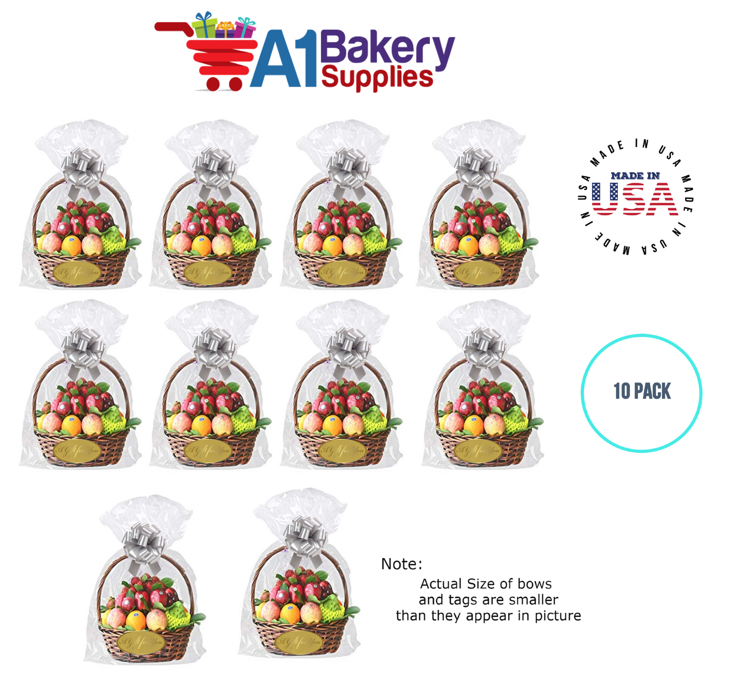 BOPP Sealable Cellophane Bags and Clear Gift Basket Wrap Packaging, 20 in x 30 in, Clear Cello Wrapping for Baby Shower, Wedding Party, or Event Giveaways, 10 Pack