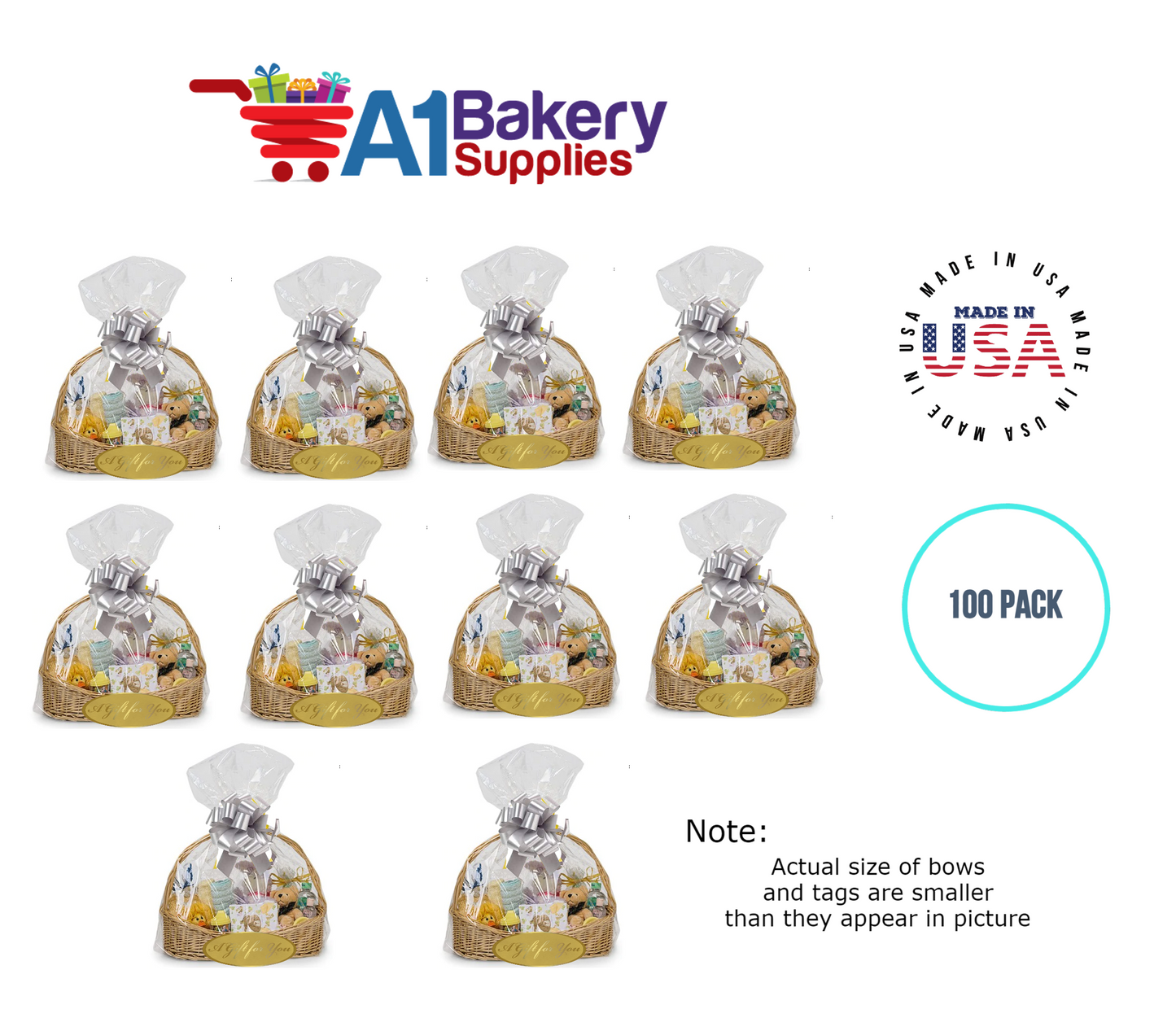 BOPP Sealable Cellophane Bags and Clear Gift Basket Wrap Packaging, 24 in x 30 in, Clear Cello Wrapping for Baby Shower, Wedding Party, or Event Giveaways, 100 Pack