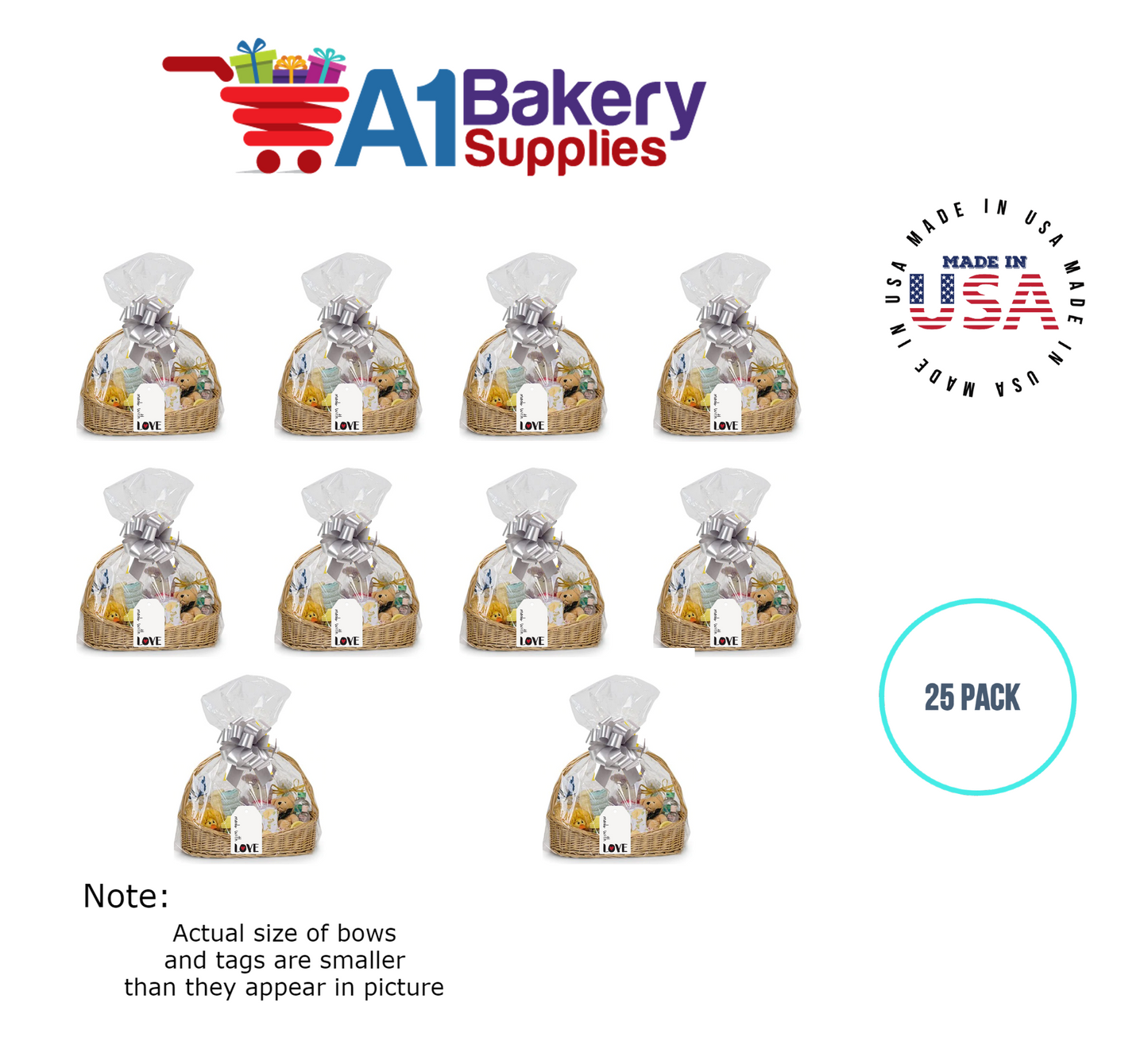 BOPP Sealable Cellophane Bags and Clear Gift Basket Wrap Packaging, 24 in x 30 in, Clear Cello Wrapping for Baby Shower, Wedding Party, or Event Giveaways, 25 Pack