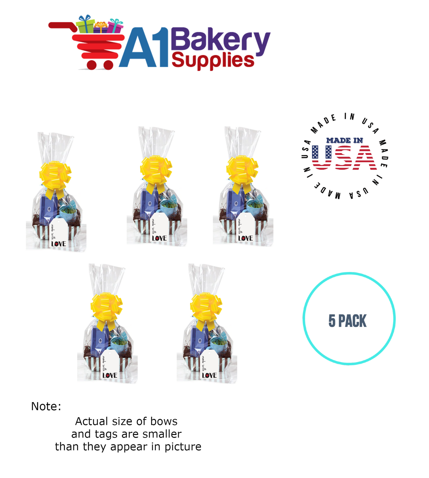 BOPP Sealable Cellophane Bags and Clear Gift Basket Wrap Packaging, 16 in x 24 in, Clear Cello Wrapping for Baby Shower, Wedding Party, or Event Giveaways, 5 Pack