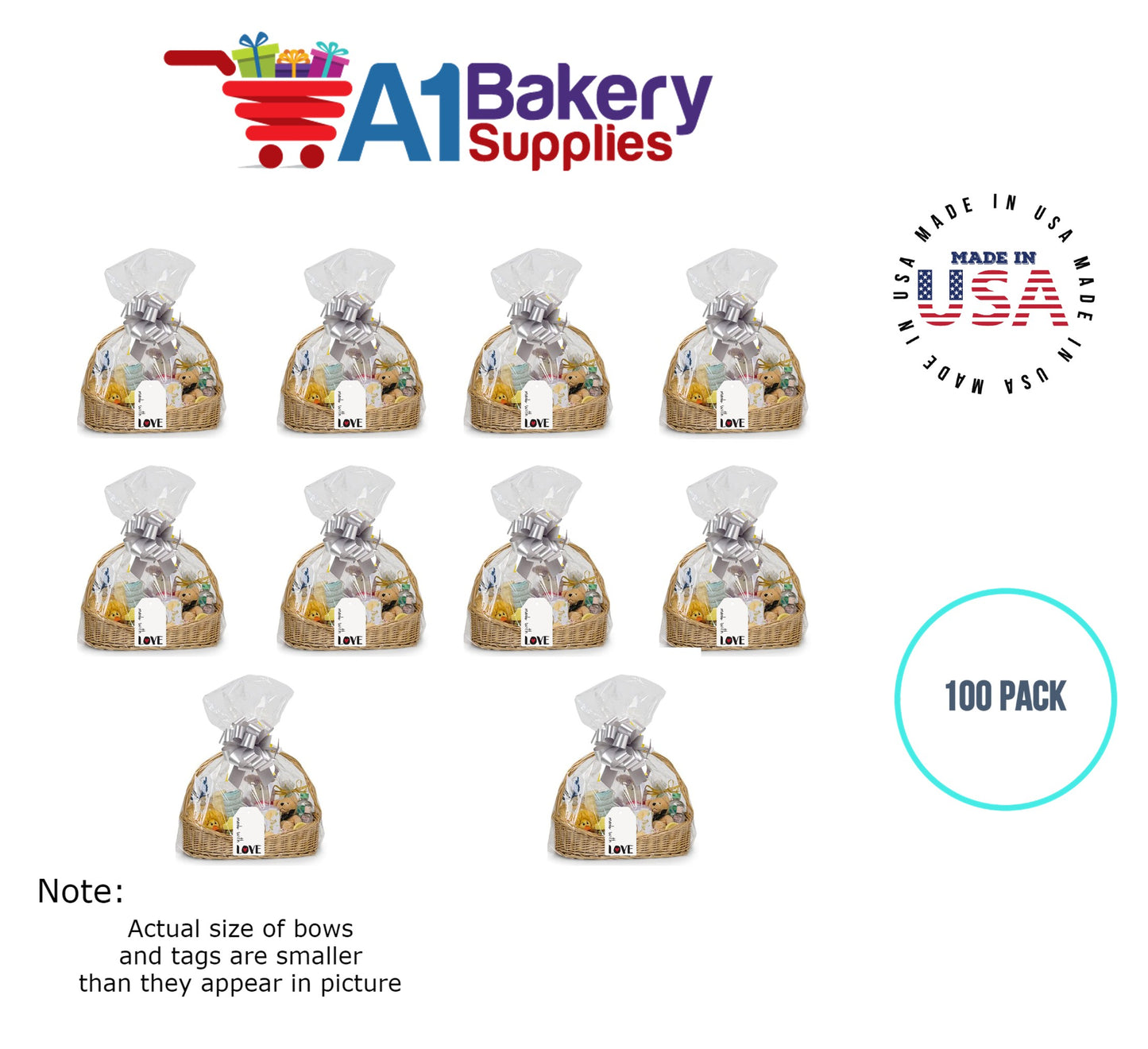 BOPP Sealable Cellophane Bags and Clear Gift Basket Wrap Packaging, 24 in x 30 in, Clear Cello Wrapping for Baby Shower, Wedding Party, or Event Giveaways, 100 Pack