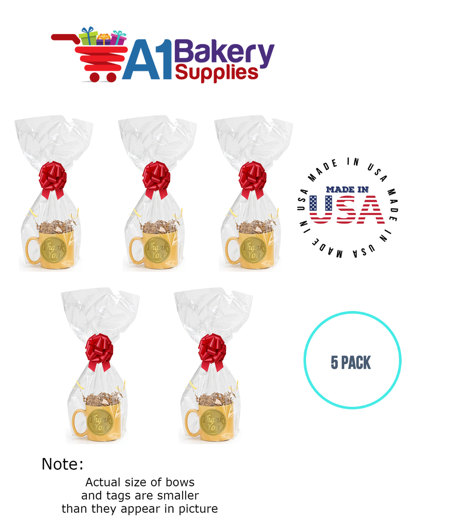 BOPP Sealable Cellophane Bags and Clear Gift Basket Wrap Packaging, 9 in x 20 in, Clear Cello Wrapping for Baby Shower, Wedding Party, or Event Giveaways, 5 Pack