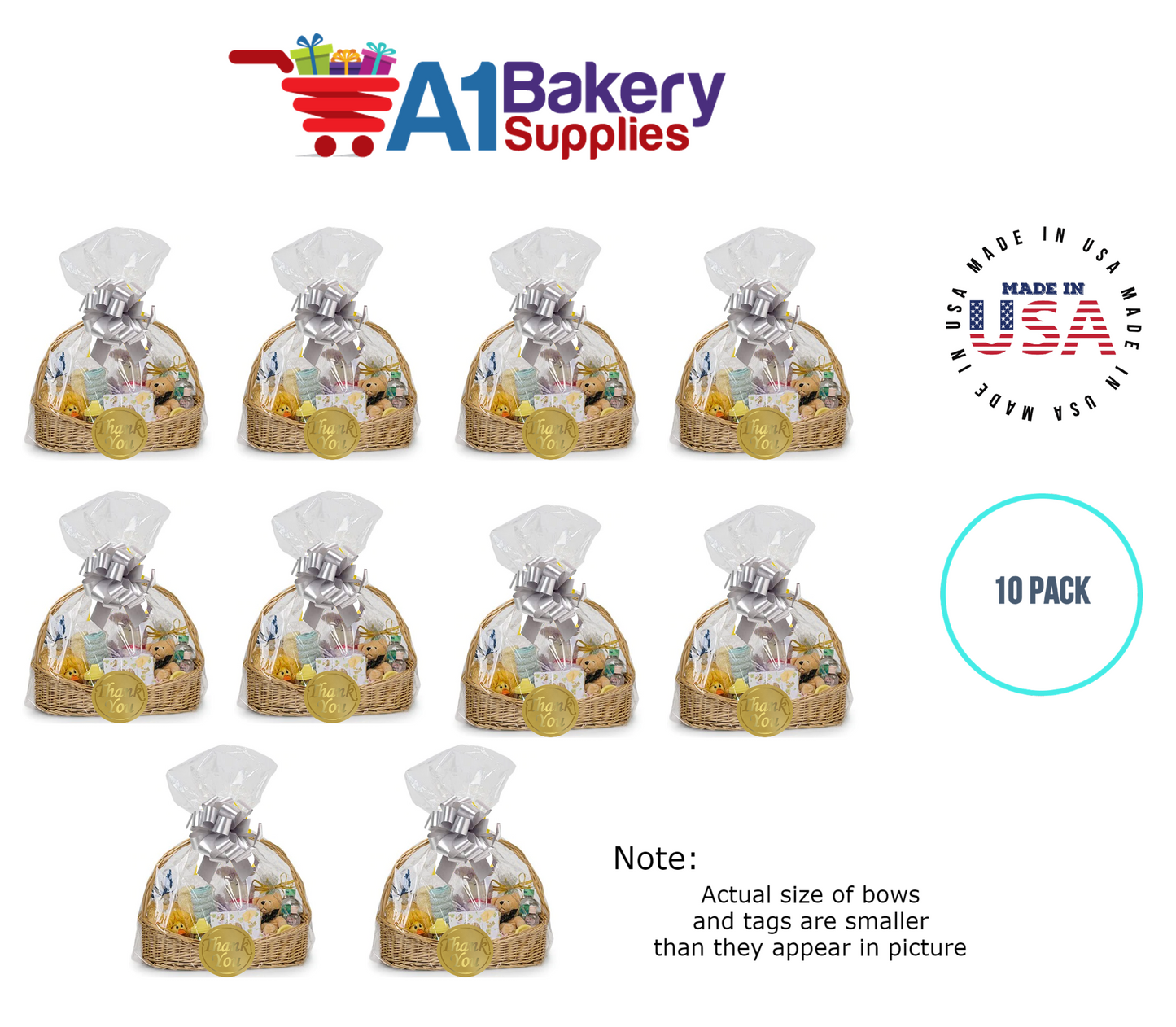 BOPP Sealable Cellophane Bags and Clear Gift Basket Wrap Packaging, 24 in x 30 in, Clear Cello Wrapping for Baby Shower, Wedding Party, or Event Giveaways, 10 Pack