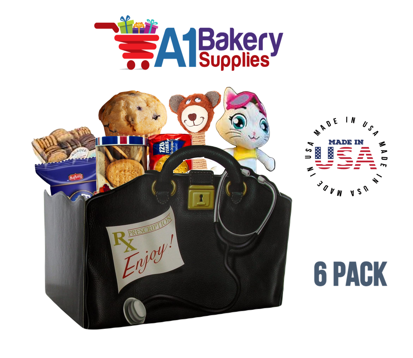 Get Well Doctors Bag, Medical Bag, nurse Bag, Basket Box, Theme Gift Box, Large 10.25 (Length) x 6 (Width) x 7.5 (Height), 6 Pack