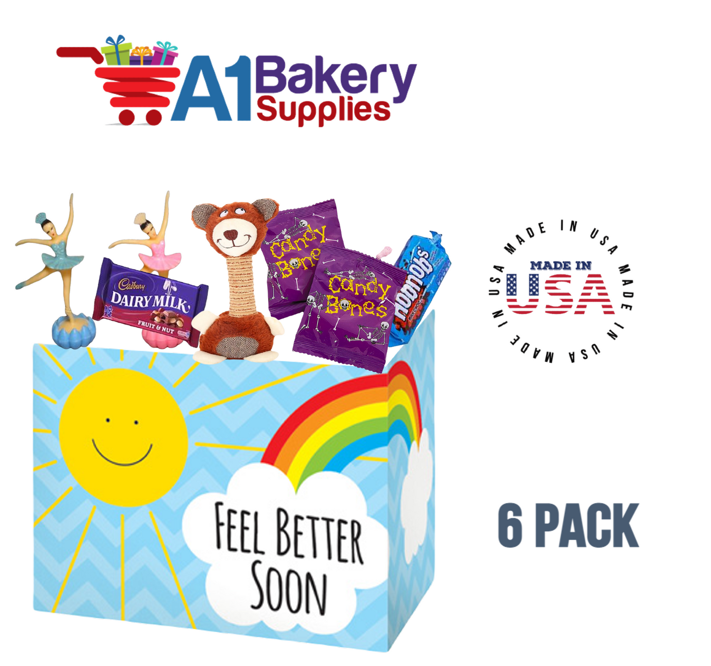 Feel Better Sunshine Basket Box, Theme Gift Box, Small 6.75 (Length) x 4 (Width) x 5 (Height), 6 Pack