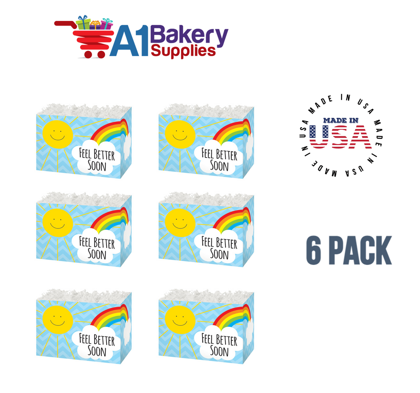 Feel Better Sunshine Basket Box, Theme Gift Box, Large 10.25 (Length) x 6 (Width) x 7.5 (Height), 6 Pack