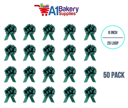 A1BakerySupplies 50 Pieces Pull Bow for Gift Wrapping Gift Bows Pull Bow With Ribbon for Wedding Gift Baskets, 8 Inch 20 Loop Hunter Green Flora Satin Color