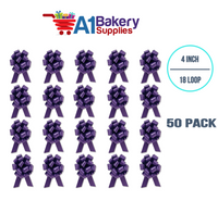 A1BakerySupplies 50 Pieces Pull Bow for Gift Wrapping Gift Bows Pull Bow With Ribbon for Wedding Gift Baskets, 4 Inch 18 Loop Purple Flora Satin Color